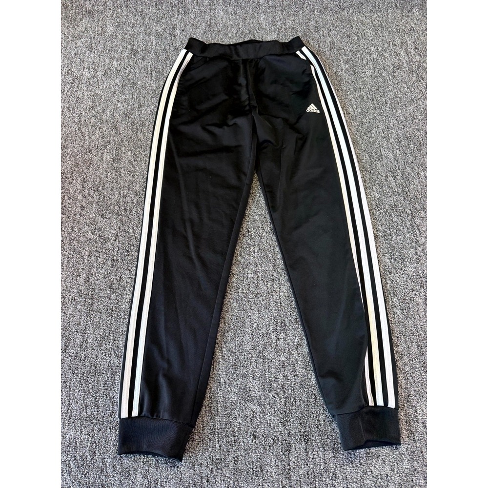 Adidas Jogger Pants Boys Large 14 Black 3-Stripes Tapered Leg Gym Elastic Waist
